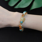 Fortune Jewel Colorful Liuli Glass Bead Chinese Lock Charm Fortune Bracelet