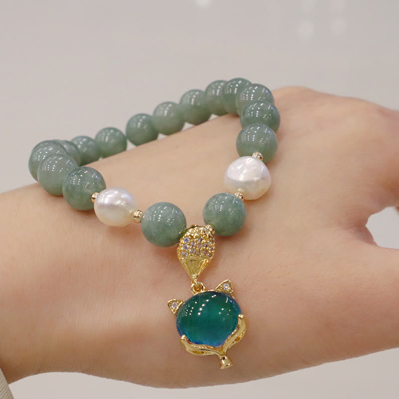 Fortune Jewel Jade Pearl Color-Changing Fox Charm Luck Bracelet