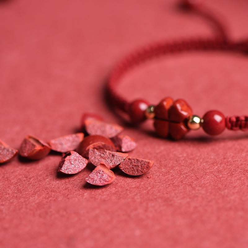 Fortune Jewel Four Leaf Clover Five-petal Flower Cinnabar Blessing Red String Bracelet