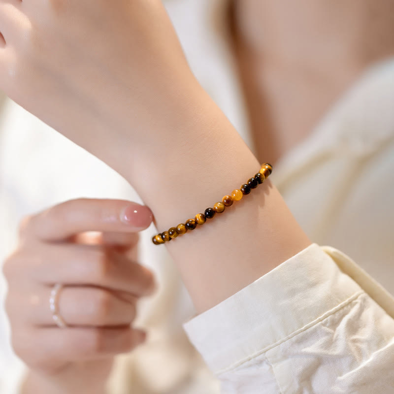 Fortune Jewel 14K Gold Plated Natural Tiger Eye Stone Courage Protection Bracelet