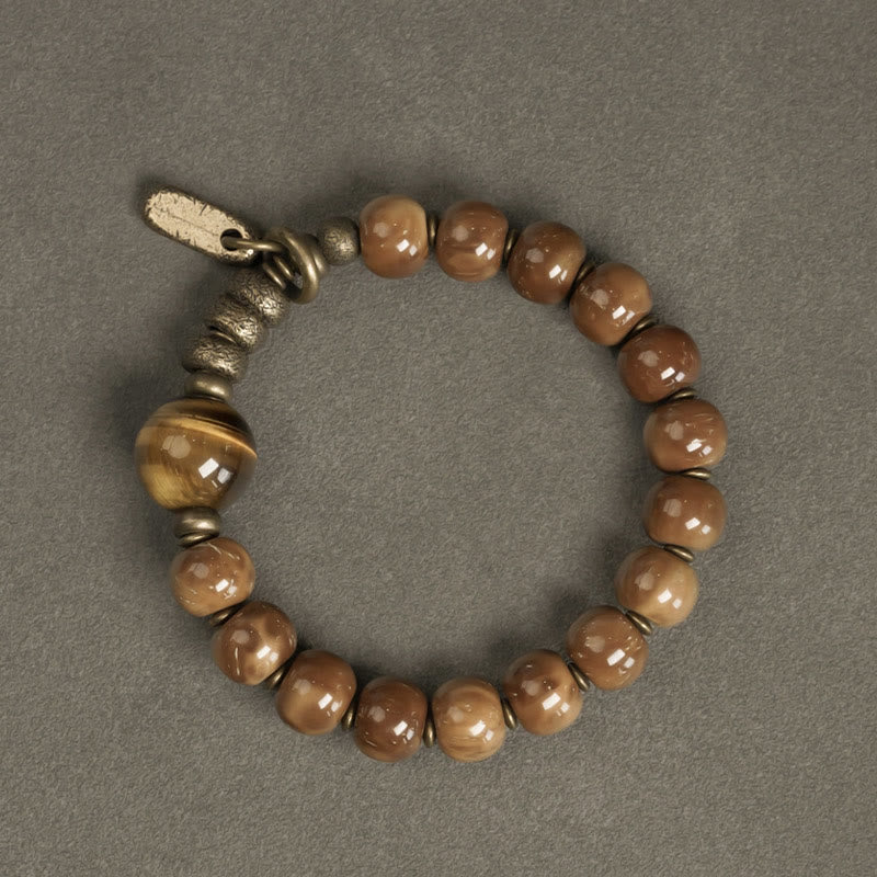 Fortune Jewel Kuka Seed Tiger Eye Gold Sheen Obsidian Brass Copper Wealth Luck Bracelet