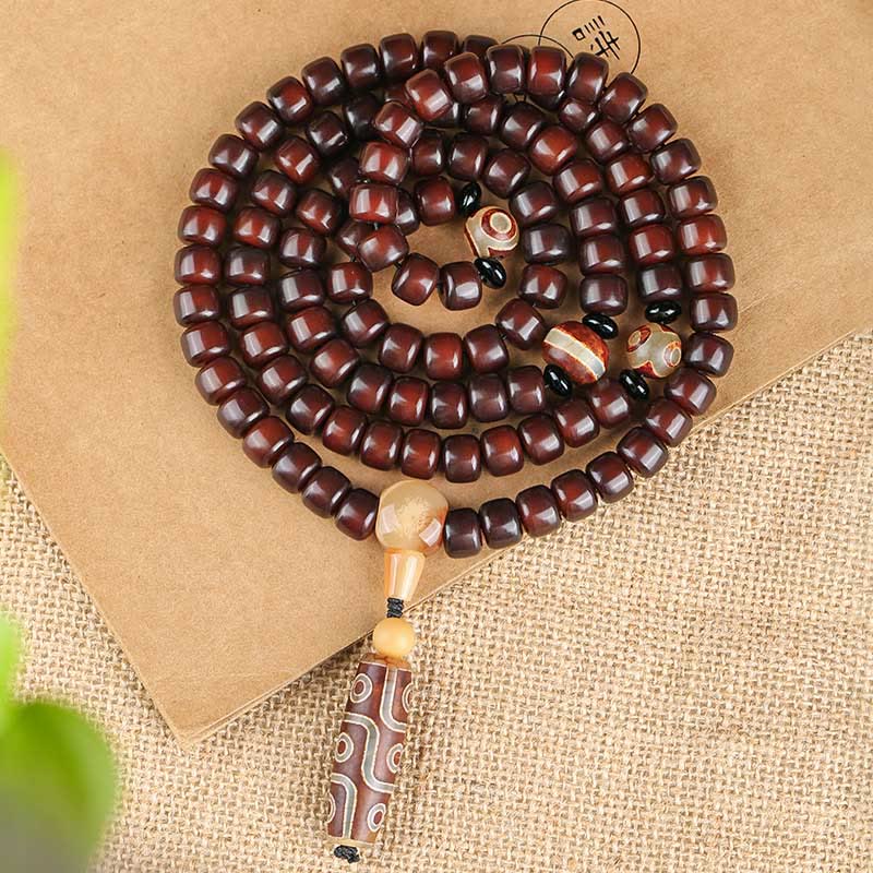 Fortune Jewel 108 Mala Beads Three-eyed Dzi Bead Nine-eye Dzi Bead Jade Luck Bracelet