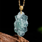 Fortune Jewel Natural Jade Lotus Pattern Prosperity Titanium Steel Chain Necklace Pendant Fortune Jewel