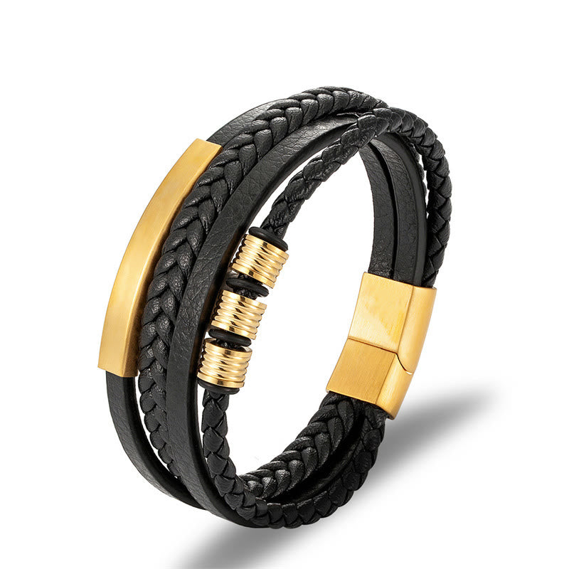 Fortune Jewel Leather Multi-Layer Titanium Steel Balance Braided Magnetic Buckle Bracelet