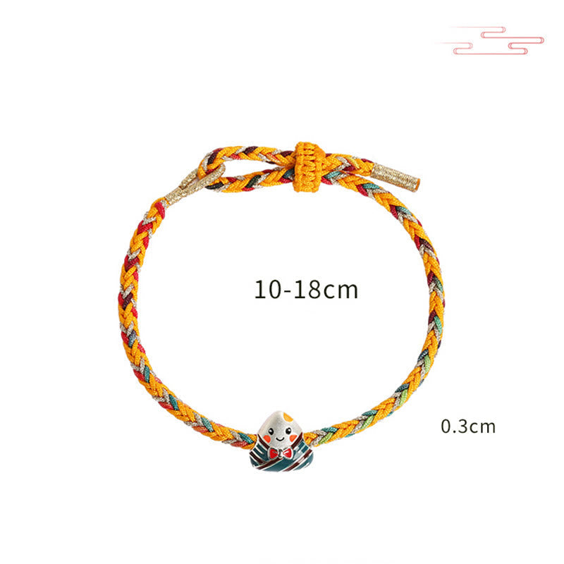 Fortune Jewel 925 Sterling Silver Dragon Boat Festival Zongzi Pattern Luck Handmade Multicolored Rope Child Adult Bracelet