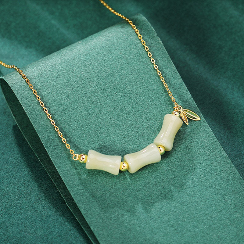 Fortune Jewel 925 Sterling Silver Hetian Jade Bamboo Fu Character Prosperity Necklace Pendant Bracelet