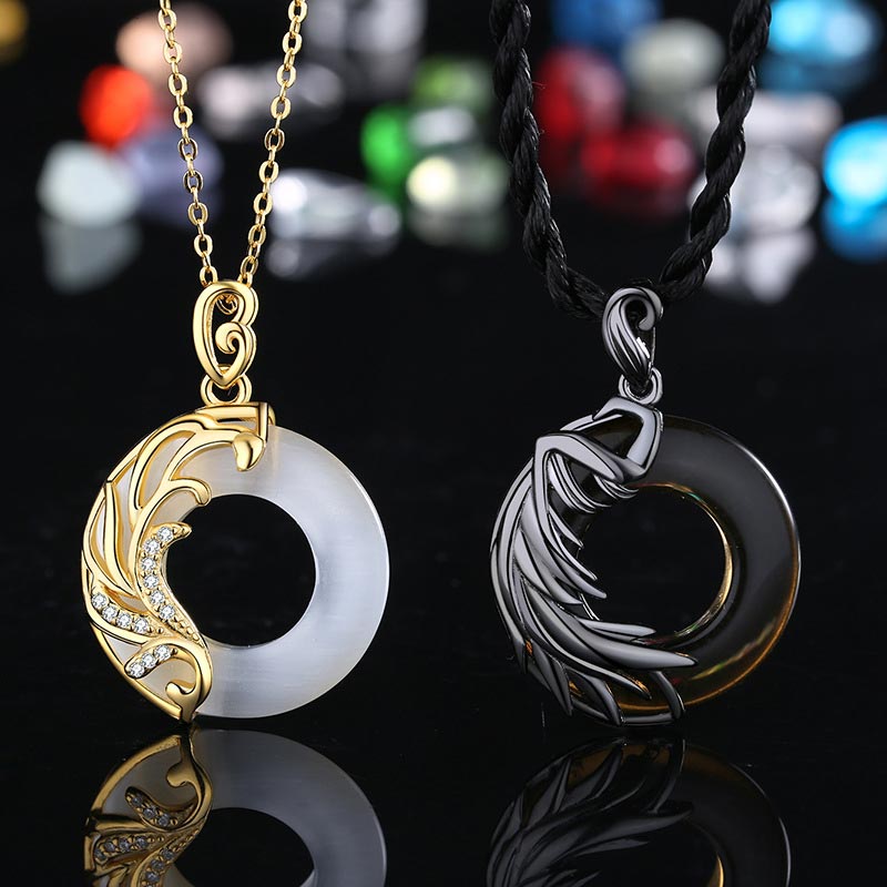 Fortune Jewel Obsidian Chalcedony Meditation Round Pendant Necklace