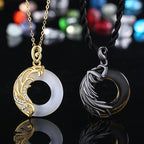 Fortune Jewel Obsidian Chalcedony Meditation Round Pendant Necklace