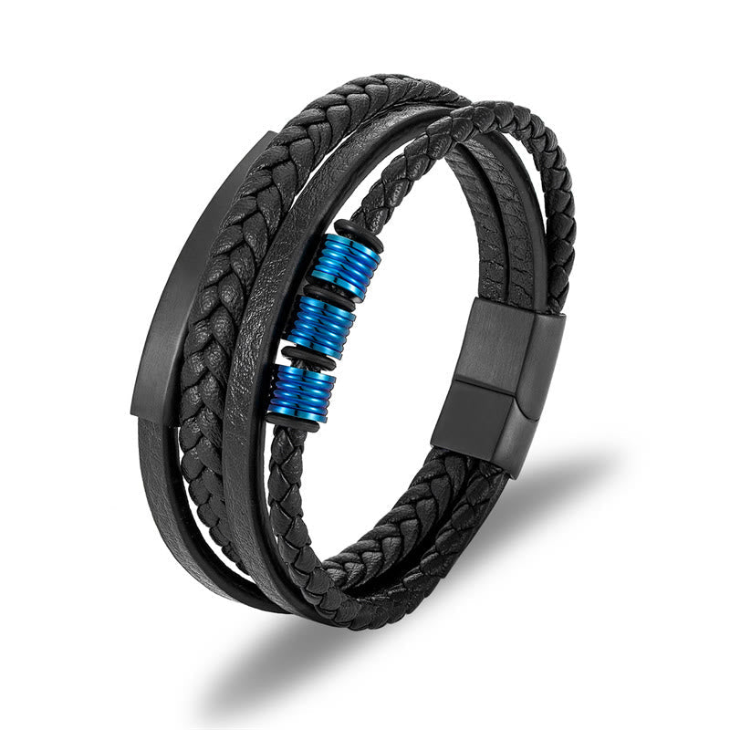 Fortune Jewel Leather Multi-Layer Titanium Steel Balance Braided Magnetic Buckle Bracelet