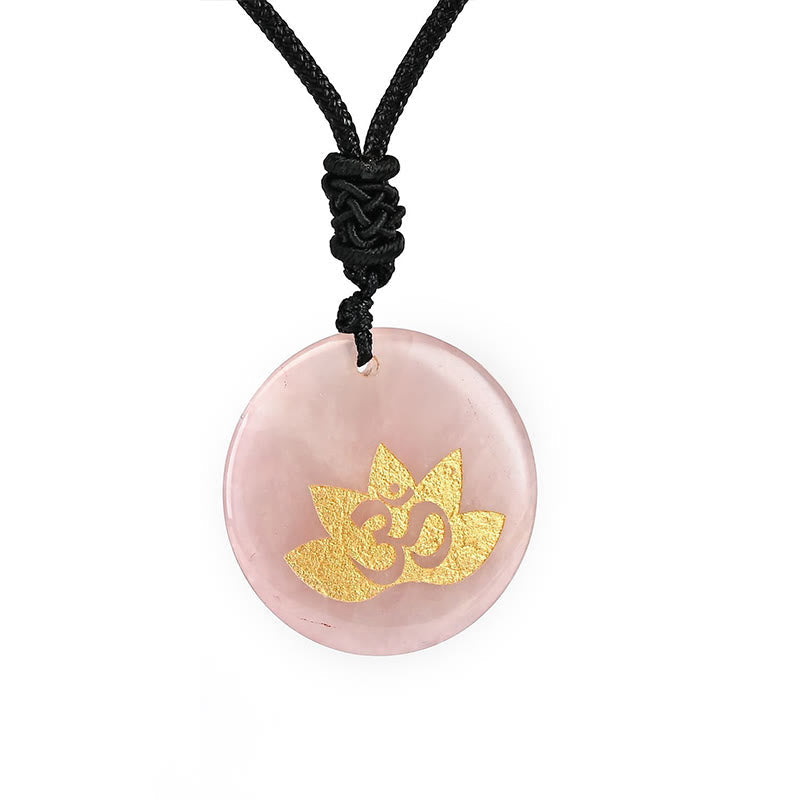 Fortune Jewel OM Lotus Symbol Various Crystal Amethyst Tiger Eye Healing Necklace Pendant