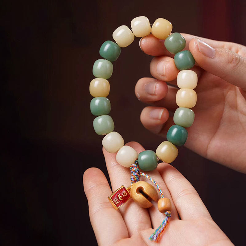 Fortune Jewel Natural Gradient Bodhi Seed Wisdom Wooden Fish Drum Charm Bracelet