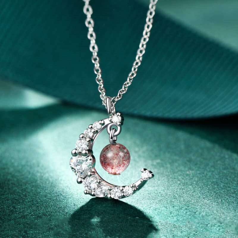 Fortune Jewel Strawberry Quartz Blue Crystal Love Healing Necklace