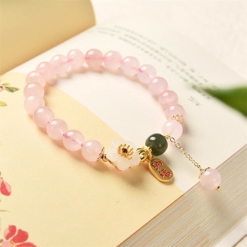Fortune Jewel Natural Pink Crystal Jade Flower Warm Love Bracelet