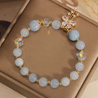 Fortune Jewel Aquamarine Pink Crystal Healing Zircon Butterfly Charm Bracelet