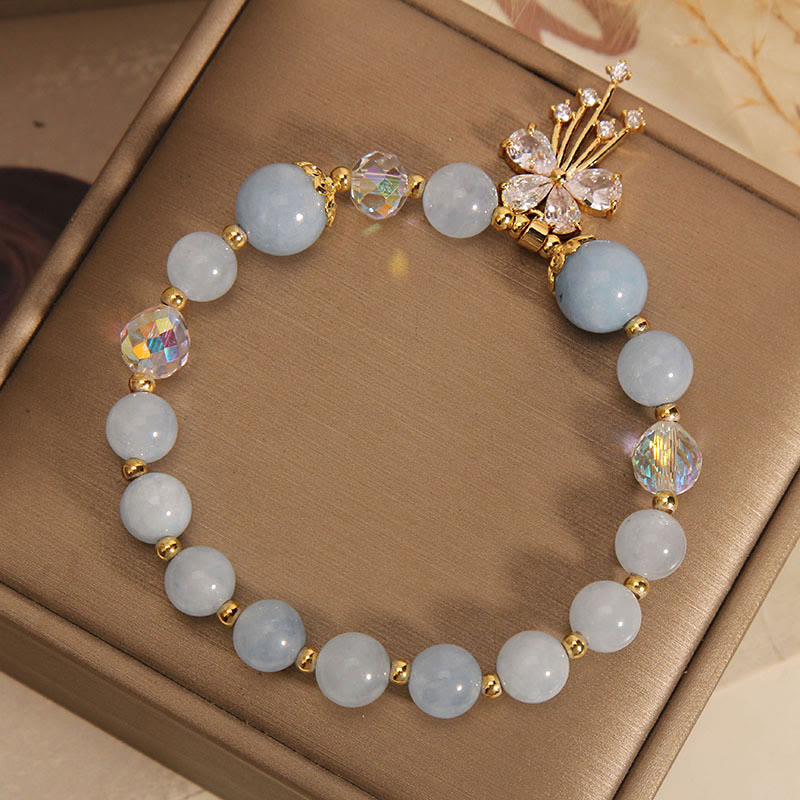 Fortune Jewel Aquamarine Pink Crystal Healing Zircon Butterfly Charm Bracelet