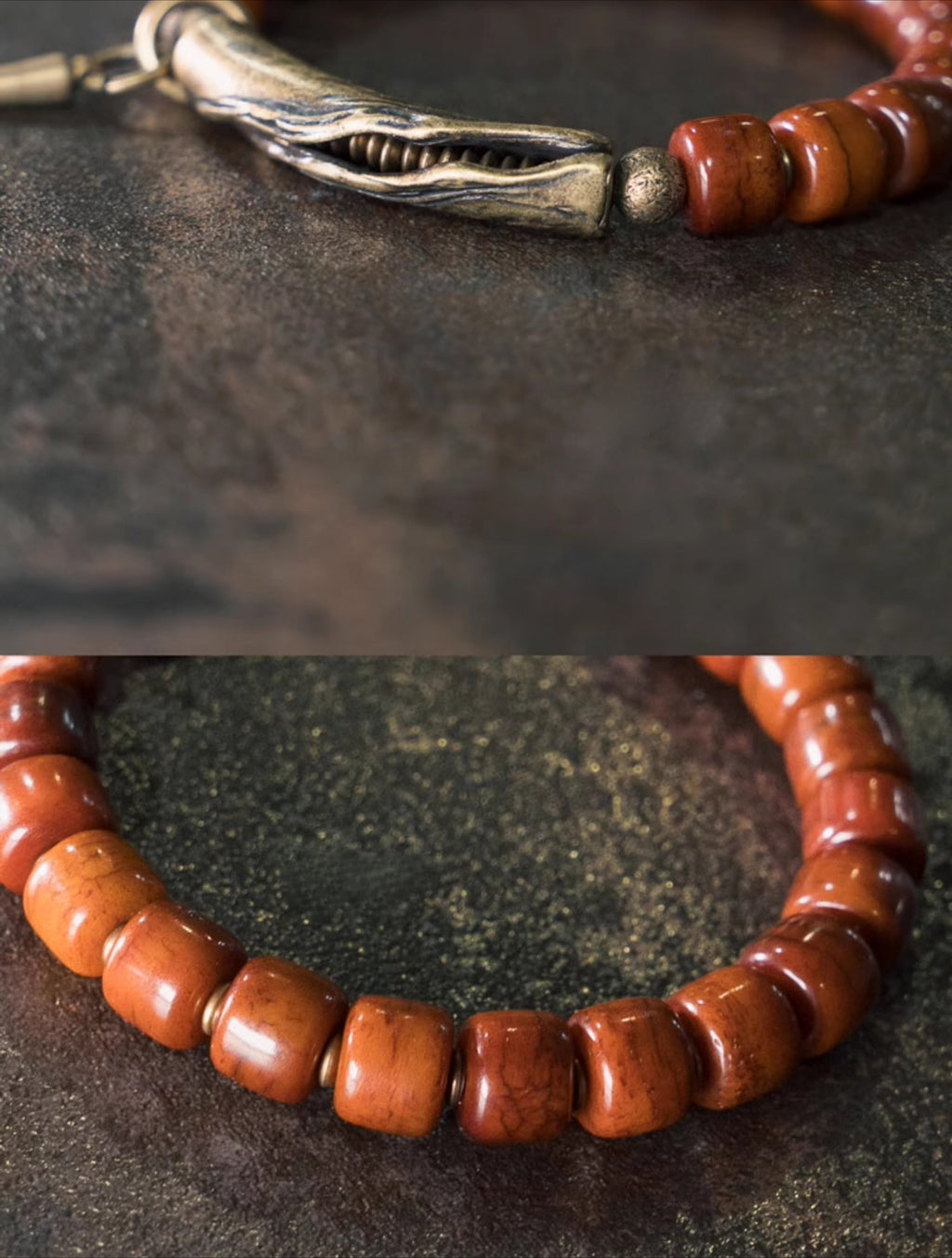 Tibetan Handmade Yak Bone Beaded Bracelet with Vintage Brass for Men and Women
