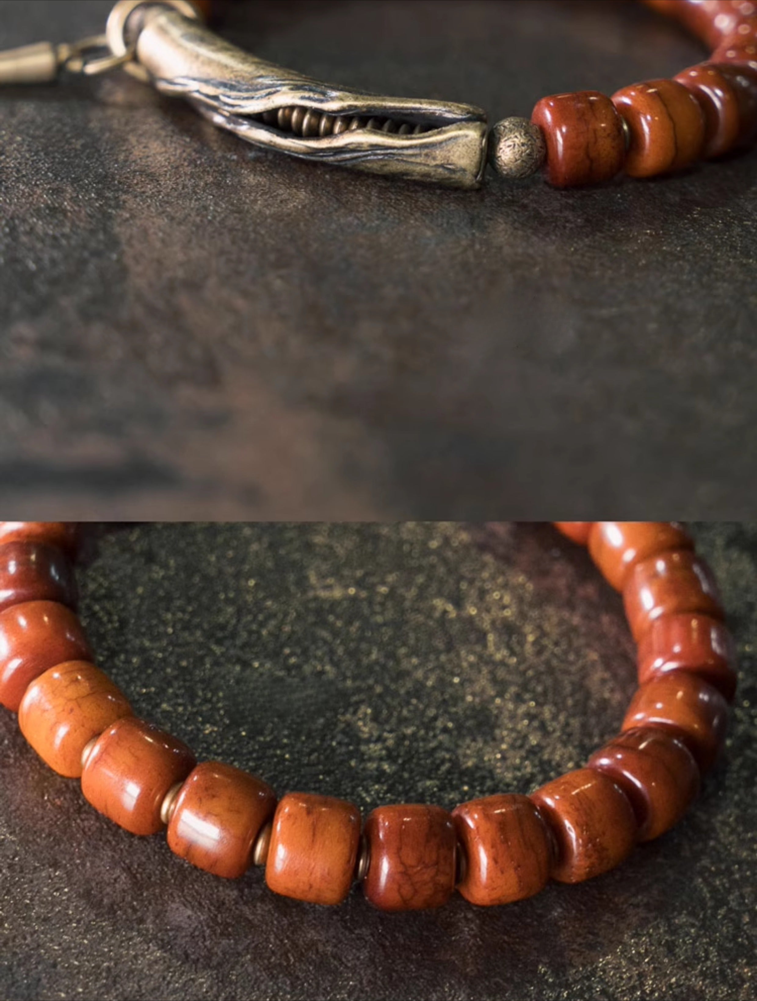 Tibetan Handmade Yak Bone Beaded Bracelet with Vintage Brass for Men and Women