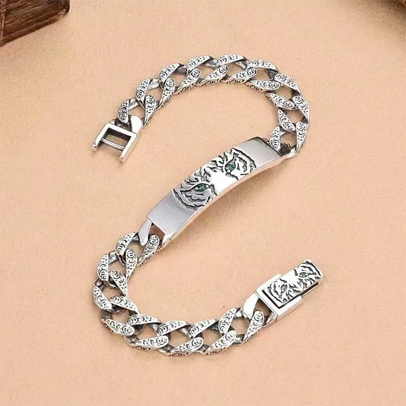 Fortune Jewel Tiger Tang Dynasty Flower Design Copper Luck Chain Bracelet