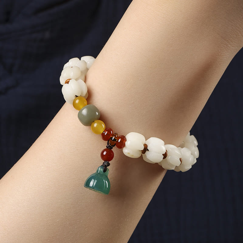Fortune Jewel Natural Bodhi Seed Red Agate Bodhi Calm Harmony Engraved Pumpkin Bead Lotus Bracelet