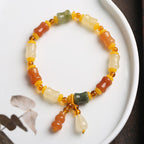 Fortune Jewel Natural Golden Silk Jade Gourd Wealth Charm Bracelet