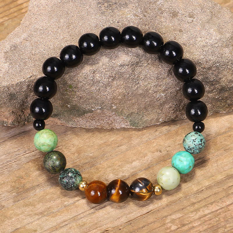 Fortune Jewel 108 Mala Beads Natural Stone Tiger Eye Turquoise Protection Strength Bracelet Necklace
