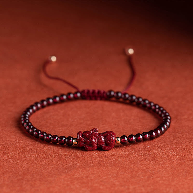 Fortune Jewel Garnet Cinnabar PiXiu Blessing Calm String Bracelet