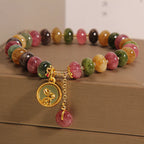 Fortune Jewel Natural Colorful Tourmaline Cute Rabbit Charm Positive Bracelet