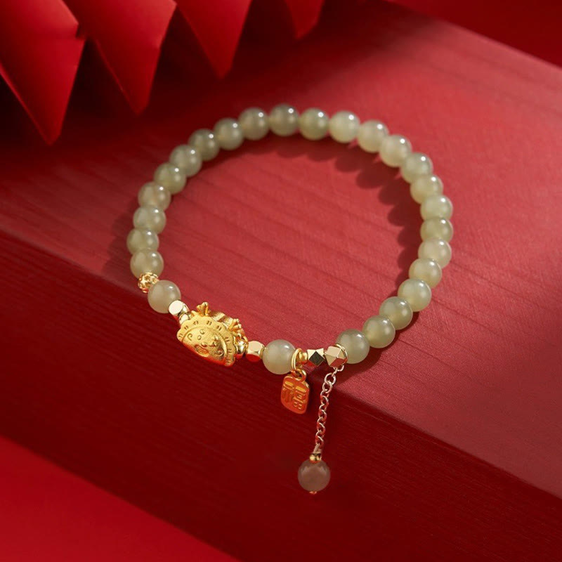 Fortune Jewel Year of the Dragon Dumpling Natural Red Agate Garnet Hetian Jade Fu Character Luck Success Bracelet