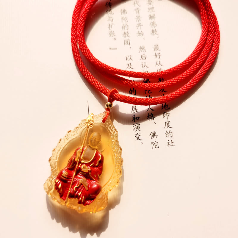 Fortune Jewel Ksitigarbha Buddha Liuli Crystal Compassion Amulet Necklace Pendant Fortune Jewel