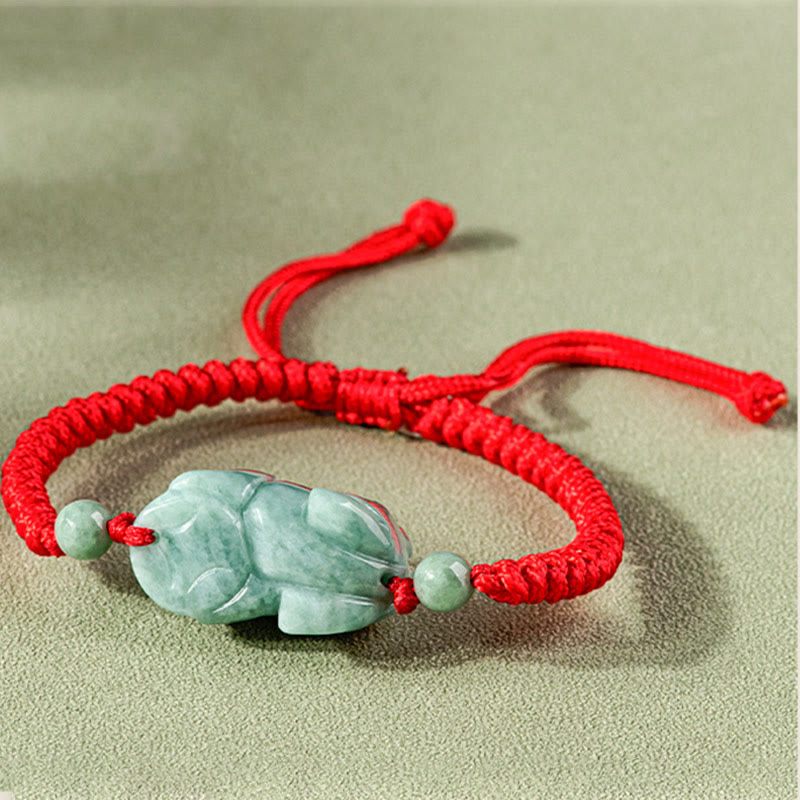 Fortune Jewel Handmade Natural Jade PiXiu Protection King Kong Knot Braided String Bracelet