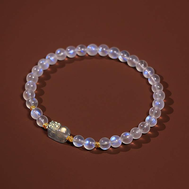 Fortune Jewel 925 Sterling Silver Plated Gold Natural Moonstone PiXiu Healing Bracelet