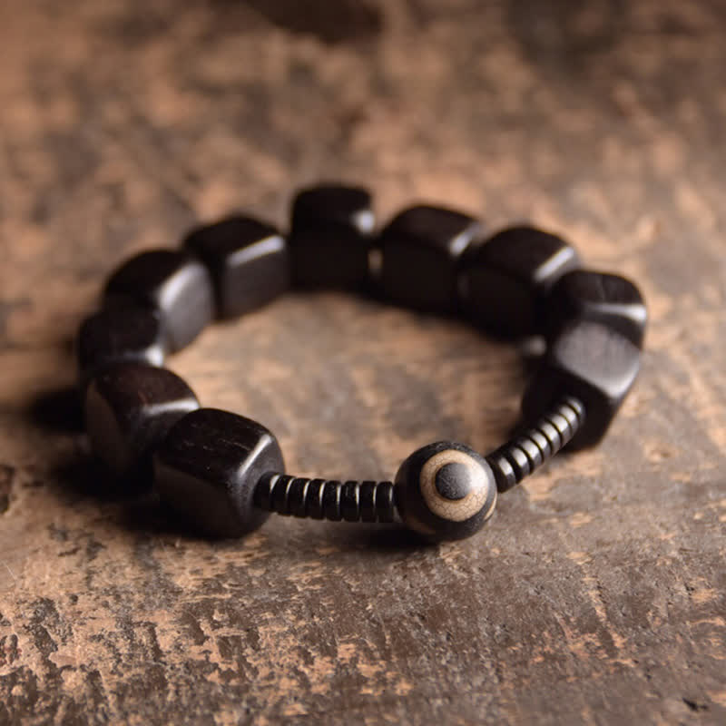 Fortune Jewel Tibetan Ebony Wood Dzi Bead Strength Bracelet