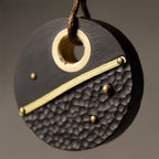 Fortune Jewel Handcrafted Round Ebony Wood Brass Copper Peace Necklace Pendant
