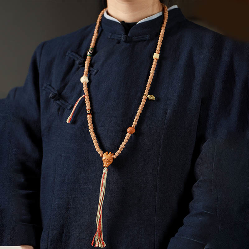 Fortune Jewel 108 Beads Bodhi Seed Red Agate Deer Head Wisdom Mala Bracelet