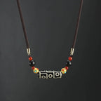 Fortune Jewel Tibetan Nine-Eye Dzi Bead Protection Blessings String Necklace Pendant