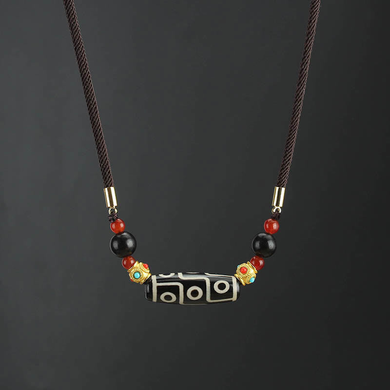 Fortune Jewel Tibetan Nine-Eye Dzi Bead Protection Blessings String Necklace Pendant