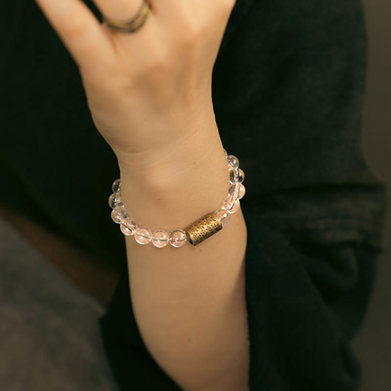 Fortune Jewel White Crystal Red Hematoid Quartz Gold Rutilated Quartz Purple Phantom Protection Bracelet