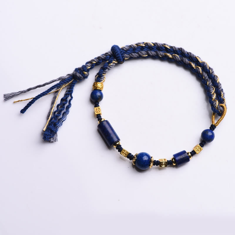 Fortune Jewel Handmade Natural Lazurite Bead Positive Rope Bracelet