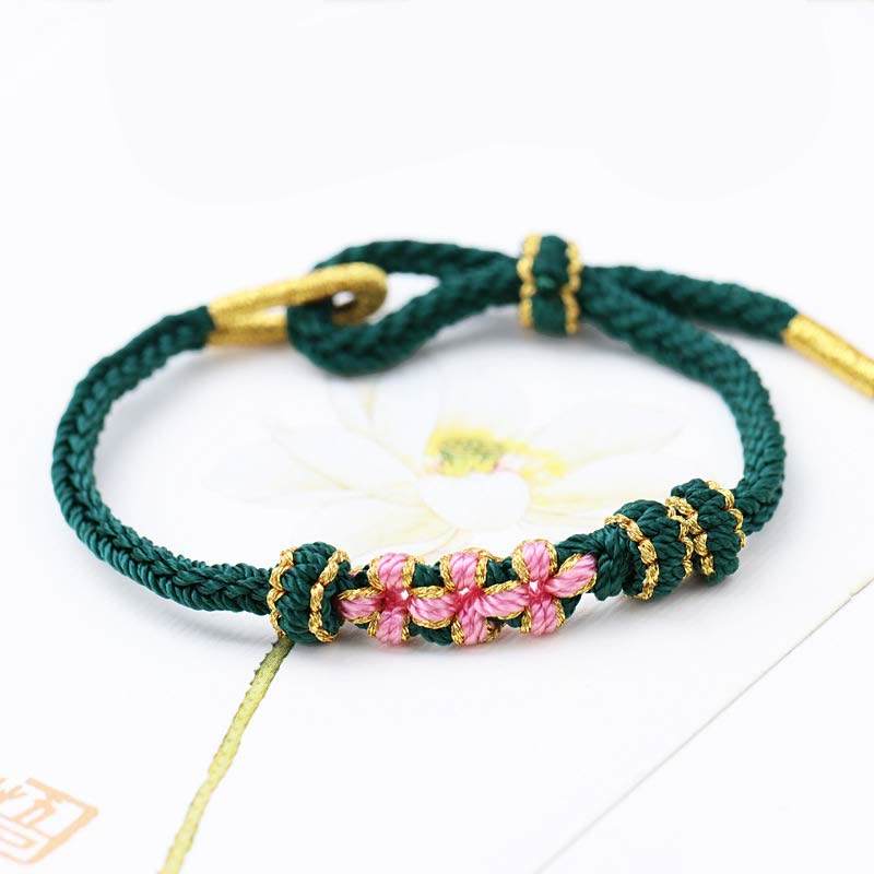 Fortune Jewel Handmade Three Peach Blossoms Luck Eight Strands Braided String Bracelet