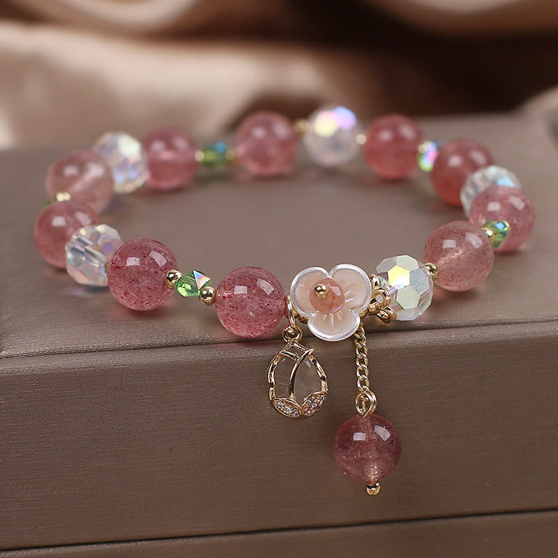 Fortune Jewel Strawberry Quartz Rutilated Quartz Fluorite Flower Healing Bracelet