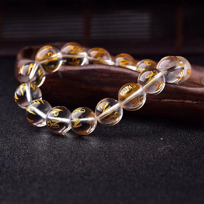 Fortune Jewel Tibet White Crystal Black Onyx Om Mani Padme Hum Meditation Bracelet