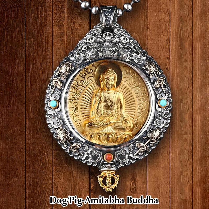 Fortune Jewel Chinese Zodiac Natal Buddha Thangka Nine Palaces Eight Diagrams Wealth Rotatable Necklace Pendant Fortune Jewel