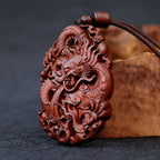 Fortune Jewel Lightning Struck Jujube Wood Double Dragon Relief Ward Off Evil Spirits Necklace Pendant