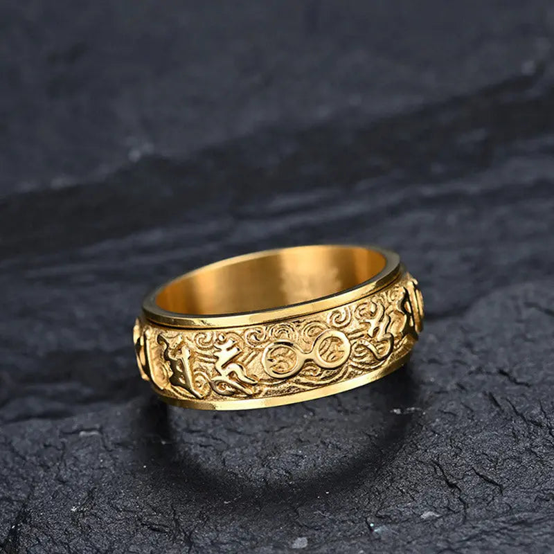 Fortune Jewel Om Mani Padme Hum Balance Calm Titanium Steel Ring Fortune Jewel
