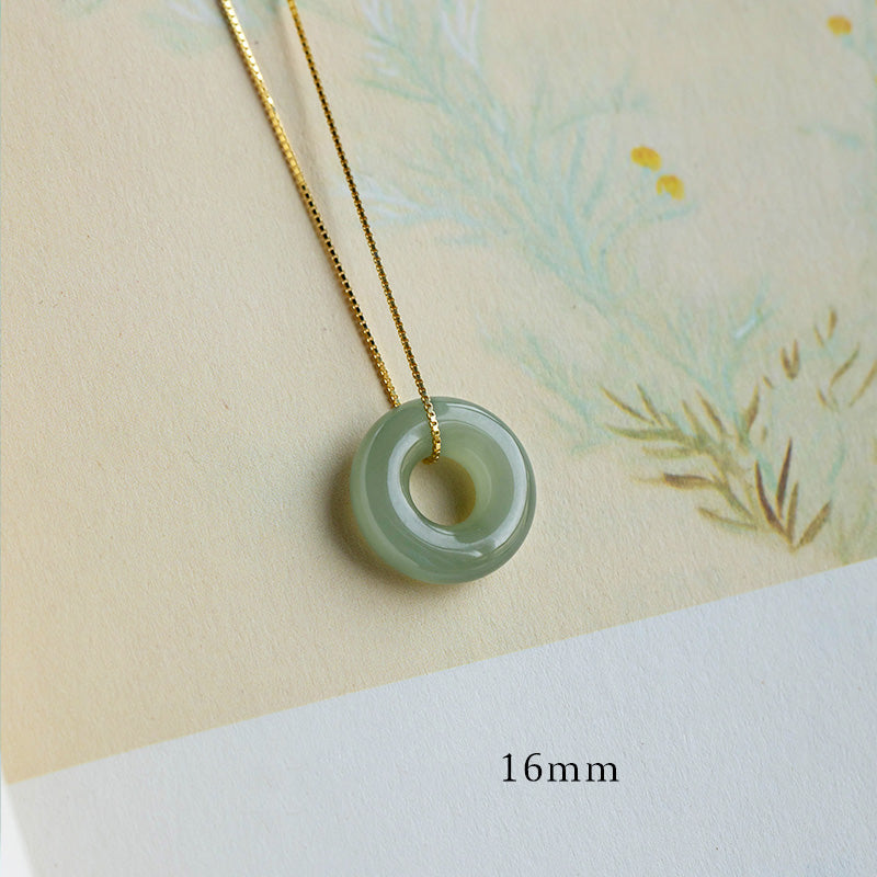 Fortune Jewel Natural Round Jade Peace Buckle Luck Abundance Necklace Pendant