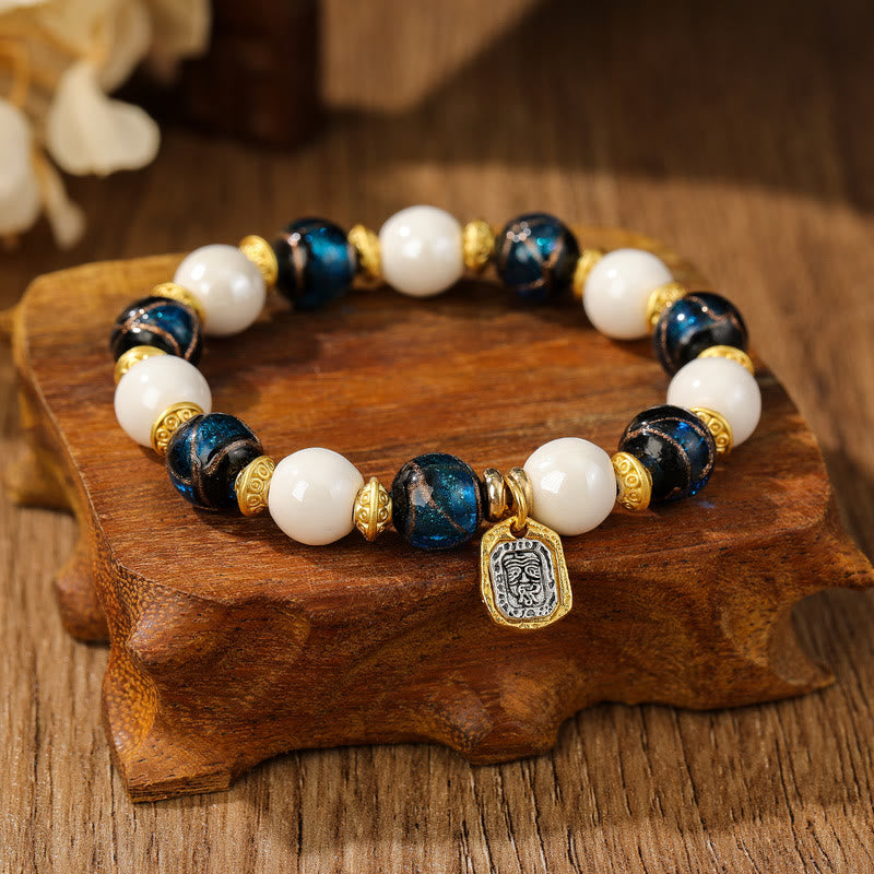 Fortune Jewel Tibetan Zakiram Goddess of Wealth Charm Liuli Glass Incense Ash Porcelain Bead Protection Bracelet