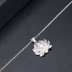 Fortune Jewel 925 Sterling Silver Lotus Flower Pearl Wealth Necklace Pendant Fortune Jewel