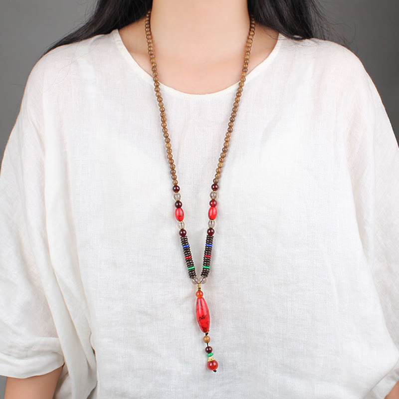 Fortune Jewel Wenge Wood Turquoise Stone Protection Calm Necklace Pendant