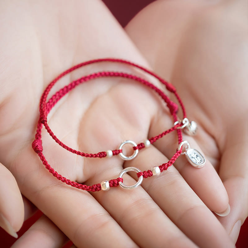 Fortune Jewel 925 Sterling Silver Lucky Fortune Peace Joy Lotus Peace Buckle Red String Bracelet