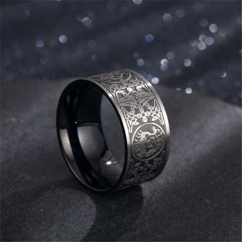Fortune Jewel Four Guardian Beast Dragon White Tiger Suzaku Basalt Carved Success Luck Ring Fortune Jewel